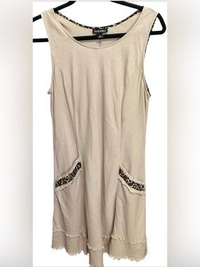 ROZ &ALI Linen Beige A Line Dress With Animal Print Size 10